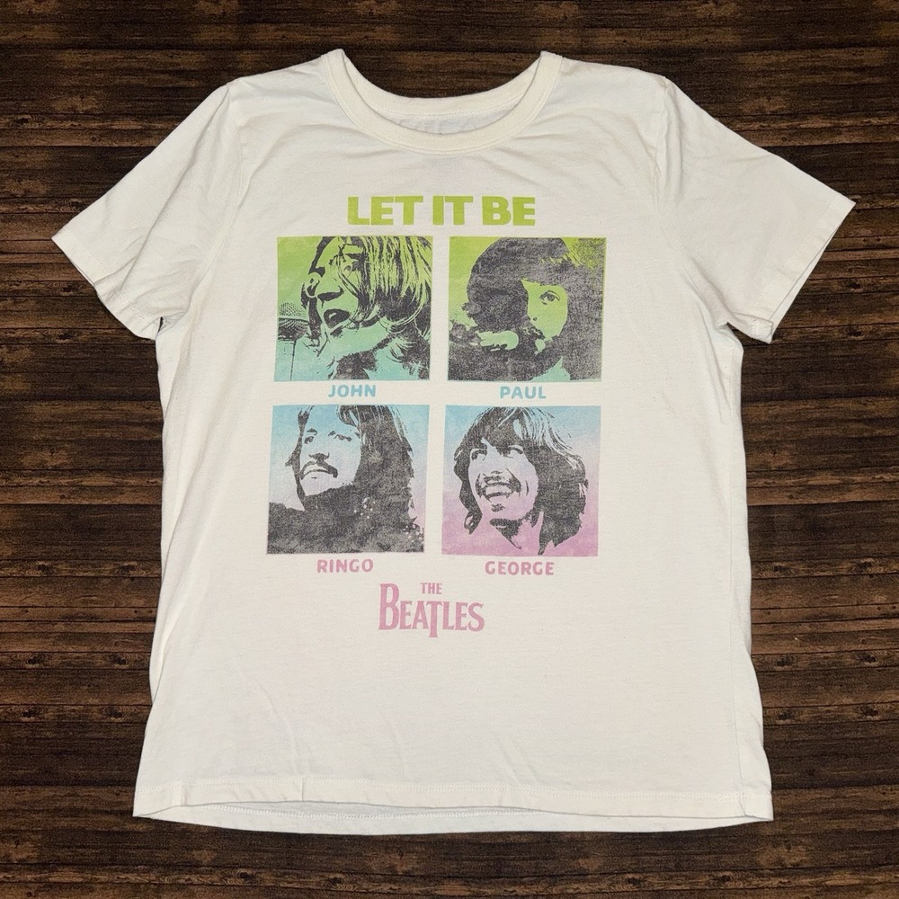 The Beatles T-Shirt Men Large White Let It Be Graphic Short Sleeve Tee